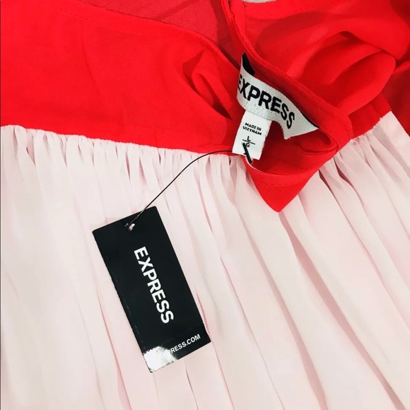 Express NWT red & pink chiffon dress - Picture 3 of 8